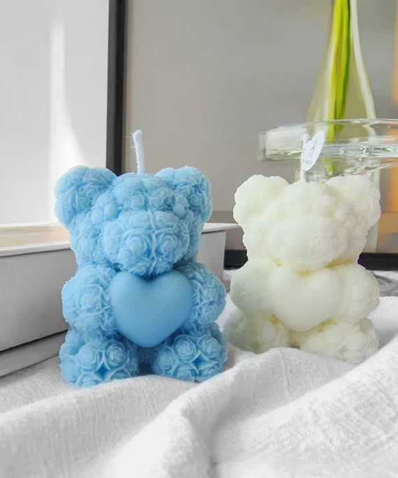 bougie romantique en forme d'ourson floral pour la saint valentin
